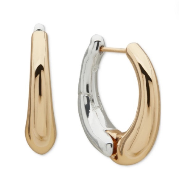 Anne Klein Two-Tone Sculptural Huggie Hoop Earrings - Picture 1 of 4